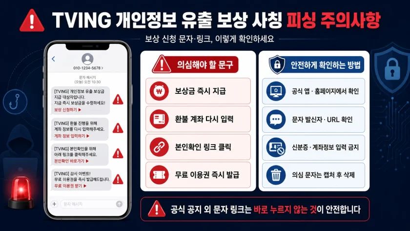 TVING 개인정보 유출 보상 사칭 피싱 주의사항