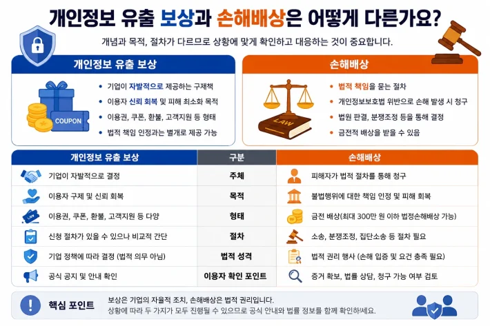 개인정보 유출 보상과 손해배상 차이