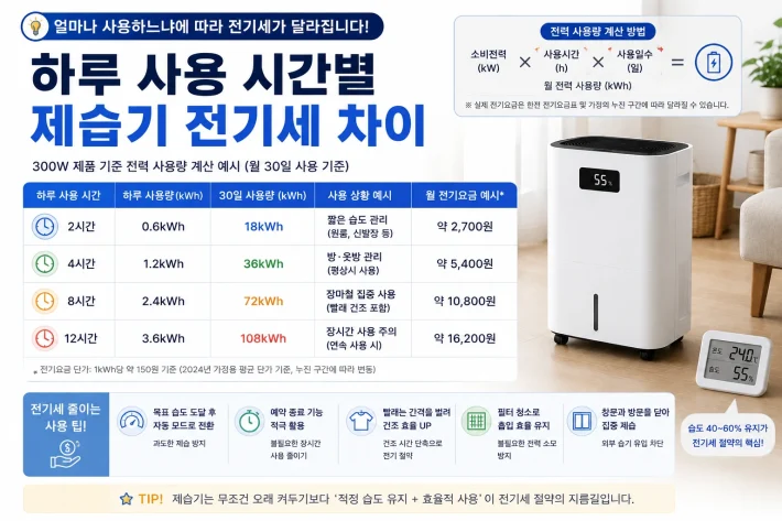 사용 시간별 제습기 전기세