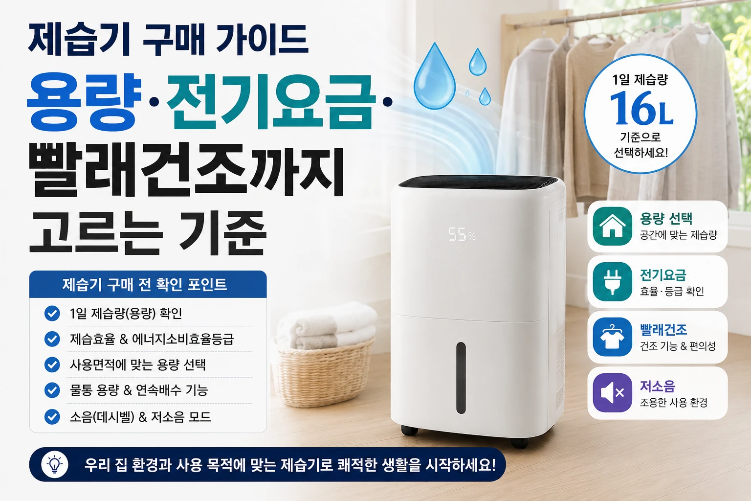제습기 구매 가이드: 용량·전기요금·빨래건조까지 고르는 기준