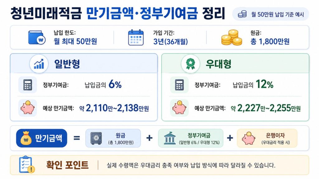 청년미래적금 만기금액 및 정부기여금 정리